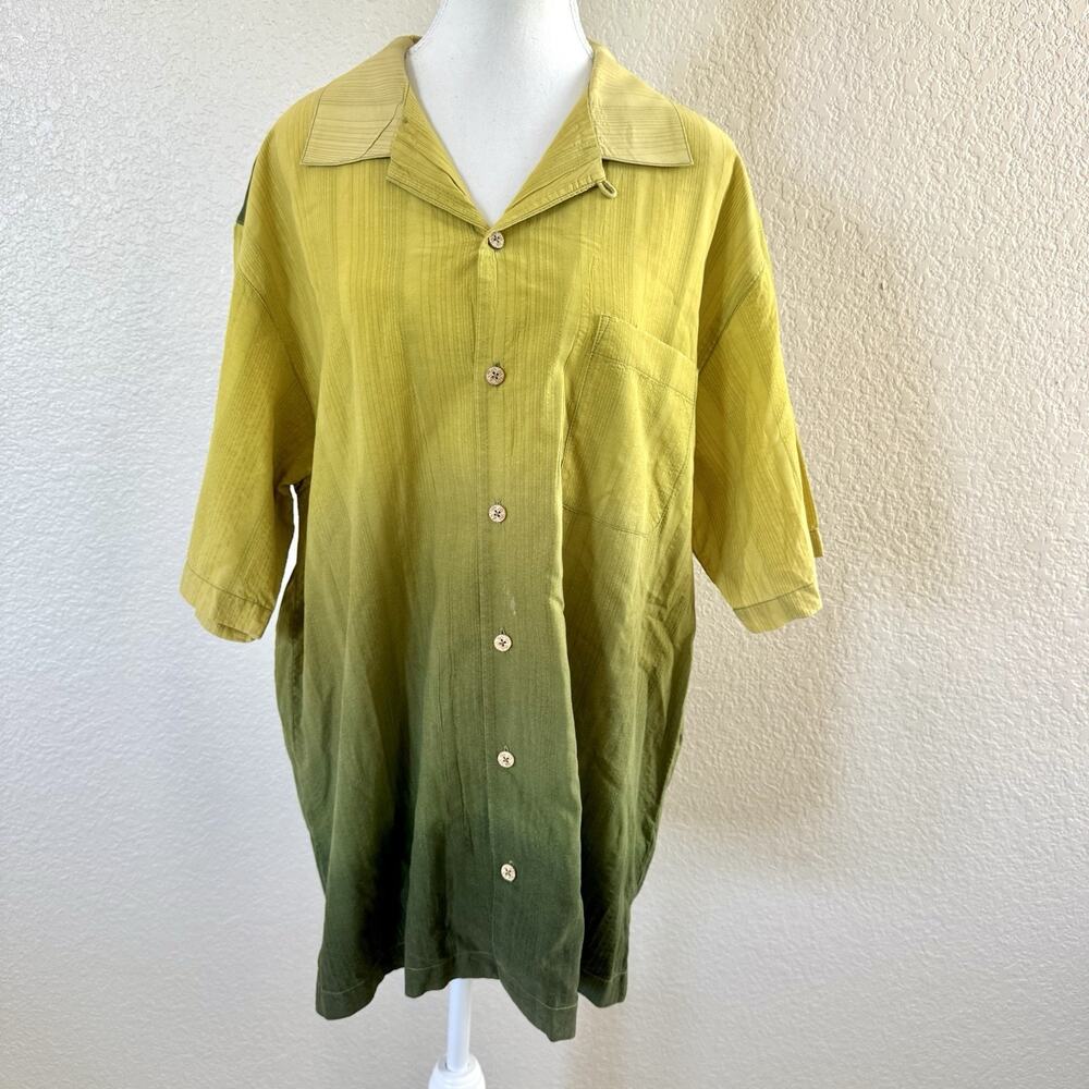 Tommy Bahama Sample Shirt Medium Green Yellow Ombre Tencel Cotton Camp Hawaiian